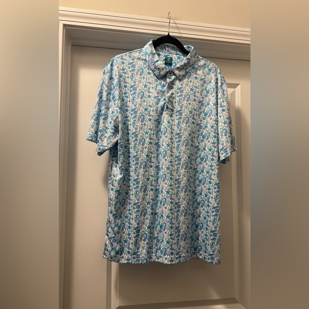 Blue and White Floral Polo Shirt with Lightweight Fabric
